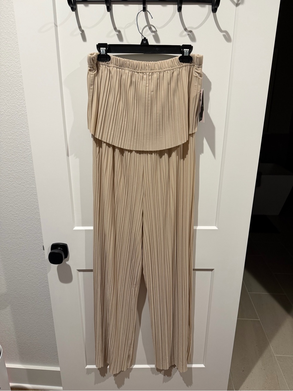 Pleated Wide-Leg Jumpsuit - Beige